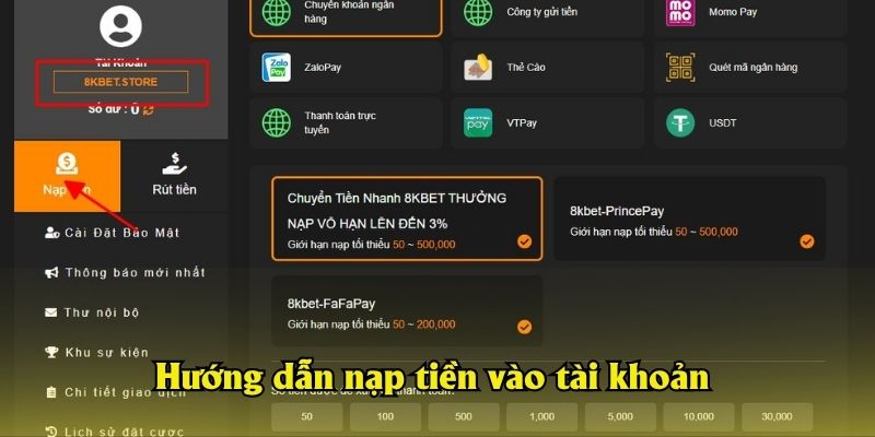 Hướng dẫn nạp tiền vào tài khoản